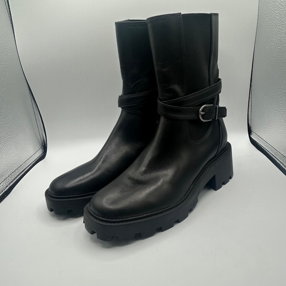 Franco Sarto Shoes - Franco Sarto Emerson Black Leather Lug Sole Moto Ankle Boots Womens 8M A-EMERSON